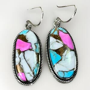 Cotton Candy Turquoise 925 Solid Sterling Silver Earrings Southwest Dangle Drop